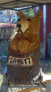 Custom Made Chainsaw Carved Cinnamin Bear In Stump With Custom Name