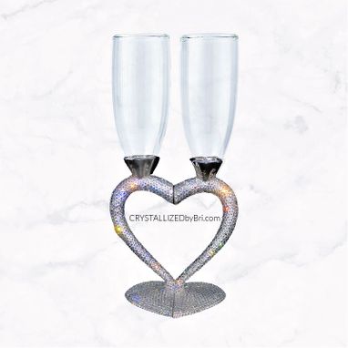 Custom Made Custom Crystallized Champagne Glasses Pair Heart Bling Wedding European Crystals Bedazzled