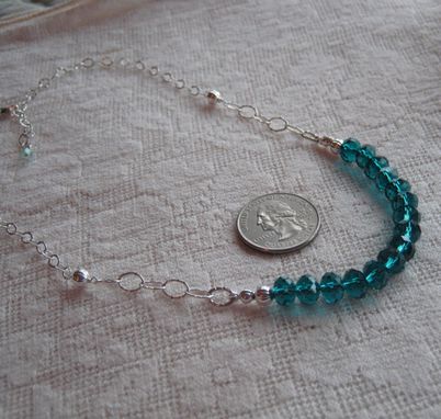 Custom Made Teal Green Crystal And Silver Necklace And Earring Set-Free Shipping