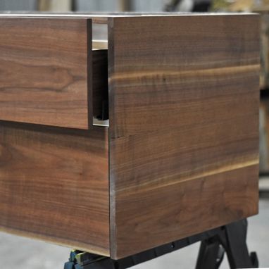 Custom Made Floating Walnut Bath Vanity With Continuous Grain