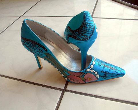 Custom Made Pearls And Cinema, Movie Themed Hollywood Glamour 1950 Turquoise Wedding Shoes
