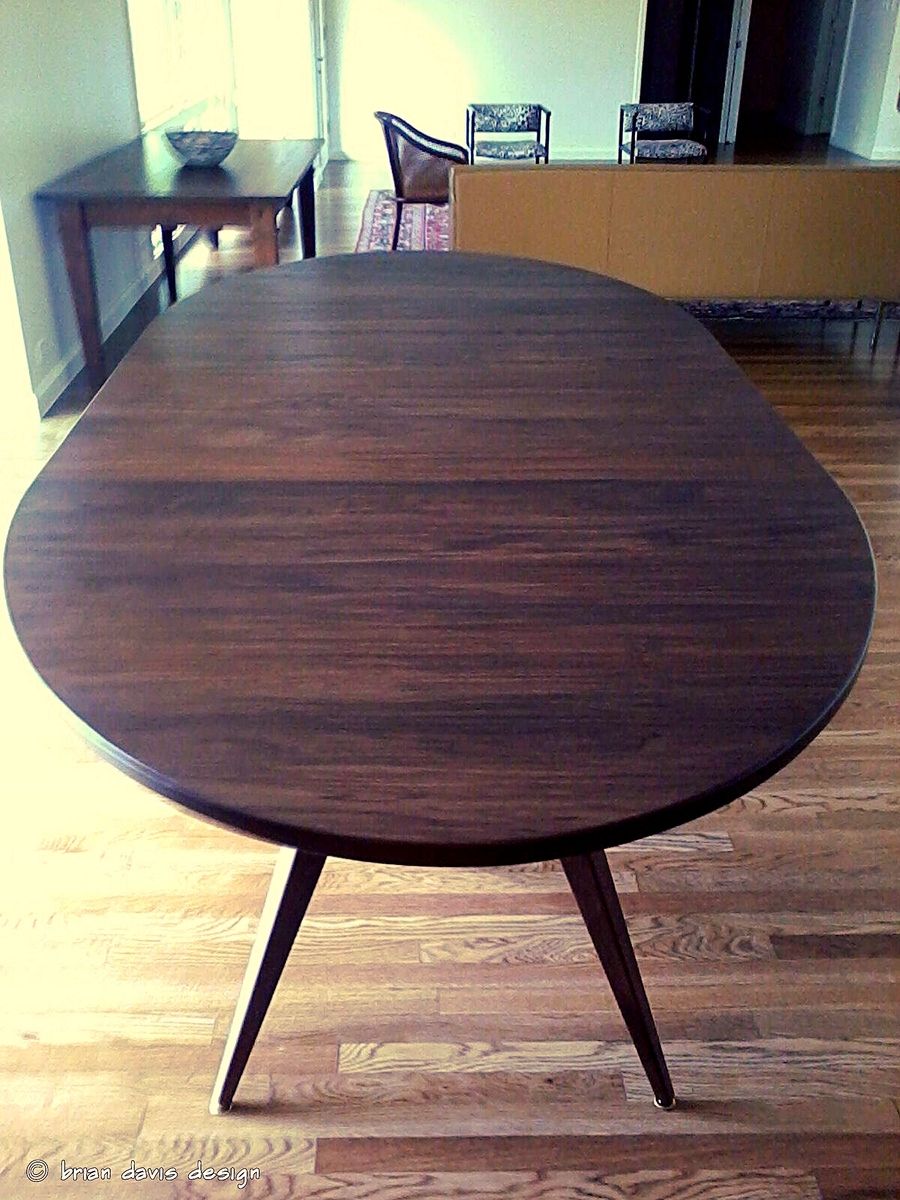Hand Crafted Solid Walnut Tripod Oval Expanding Dining Table by Brian