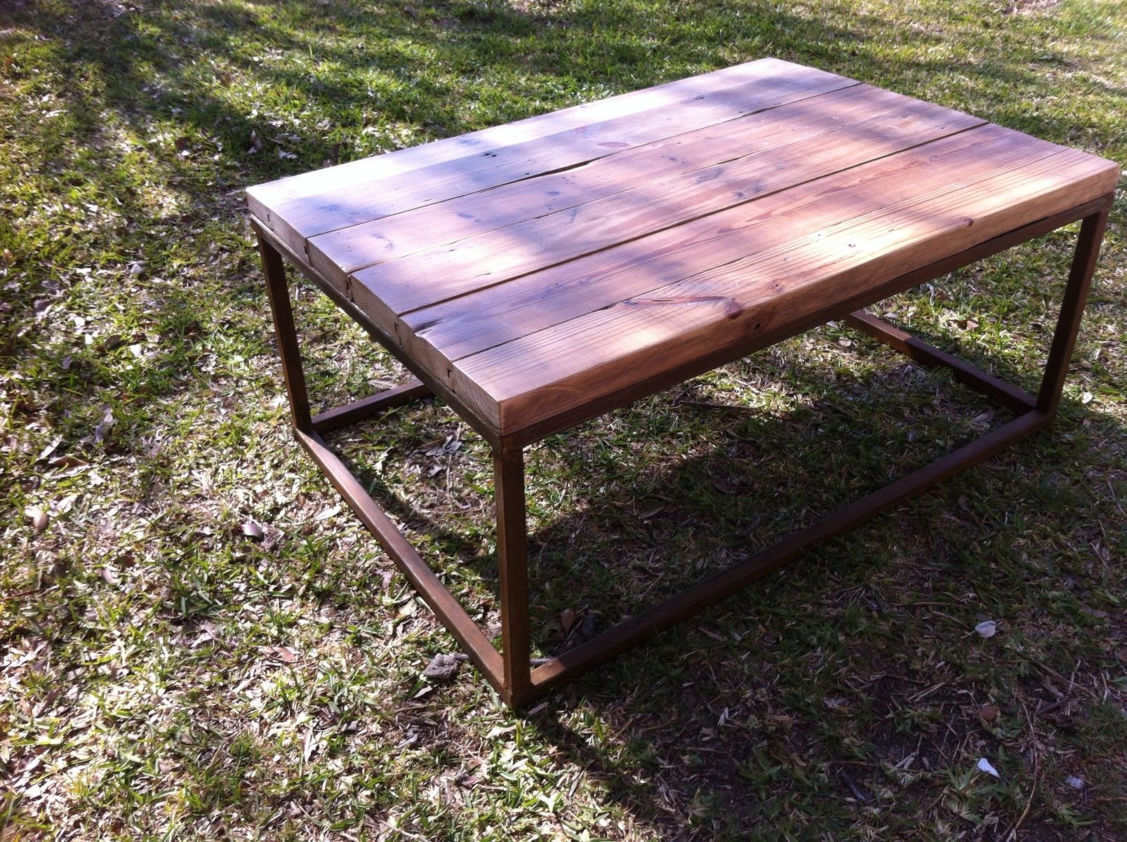 Hand Crafted Metal Base Reclaimed Wood Top Coffee Table by Osleeper