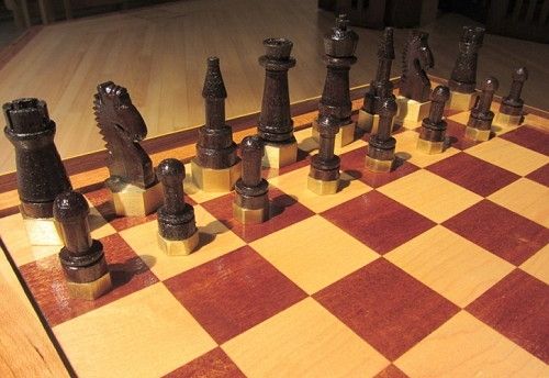 Hand Crafted Double Nickel Chess Ensemble by Woodward Woodworks