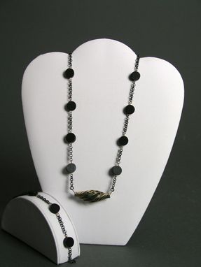 Custom Made "Swirl" Necklace And Bracelet Set, Brass, Jasper, Wood