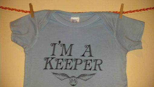 Custom Made Sale Harry Potter Inspired I'M A Keeper And Golden Snitch Shortsleeve Shirt, Blue 12 Months