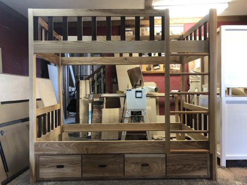 Custom Made Ash And Walnut Bunk Bed With Storage