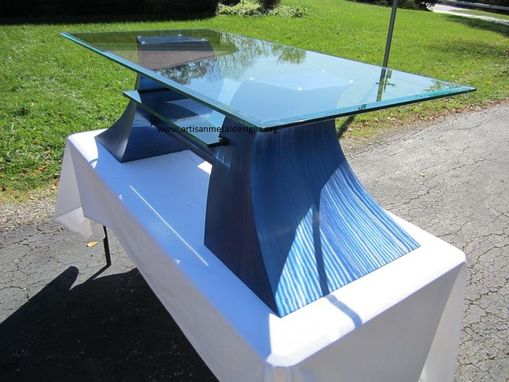 Custom Made Jazz Series Media Stand / Metal Sculpture Table / With Embedded Glass