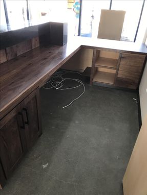 Custom Made Walnut Steel And Granite Reception Desk