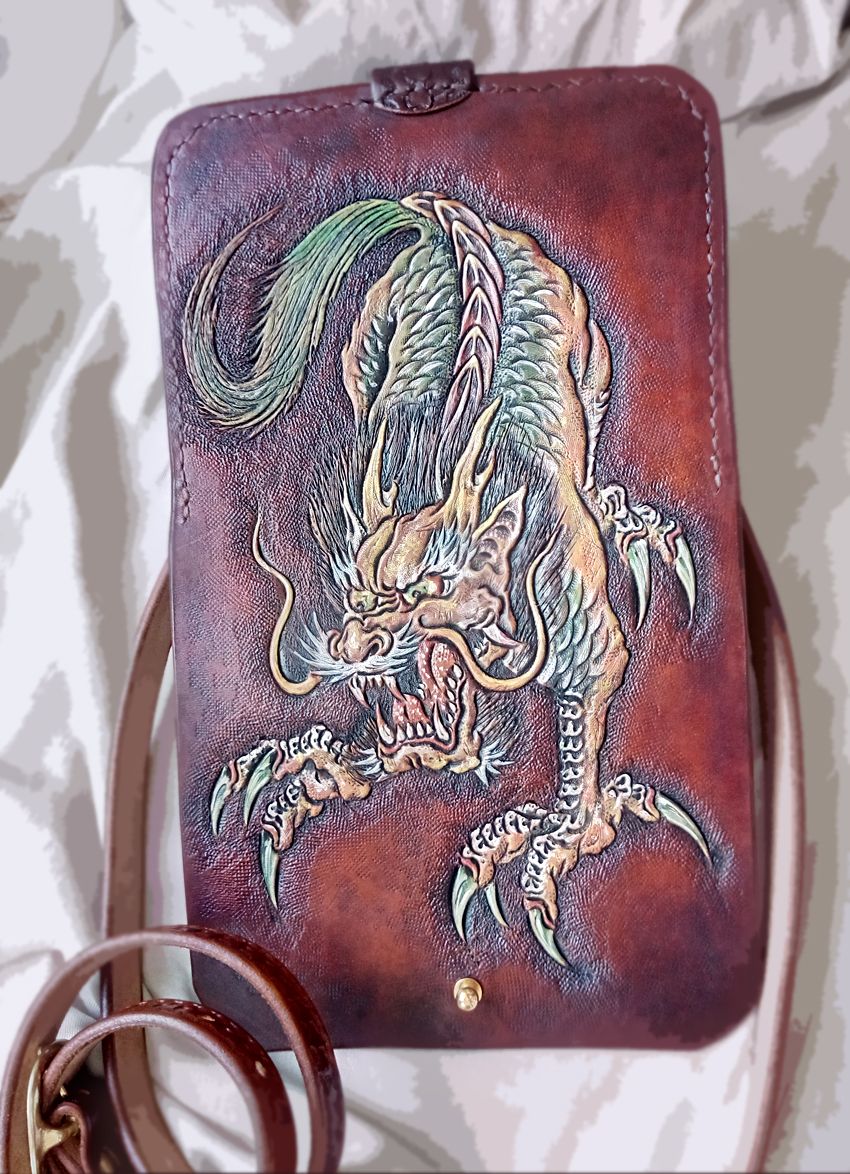Buy a Custom Hand Tooled, Hand Carved, Vegetable Tanned Leather Terrible Dragon Bag, made to ...