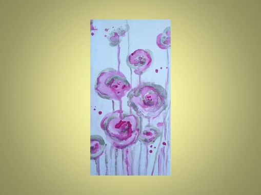 Custom Made Pink Roses Painting Original Abstract-6"X12" Pink White Silver Flowers