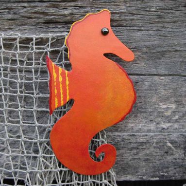 Custom Made Handmade Upcycled Metal Seahorse Wall Art Sculpture In Orange