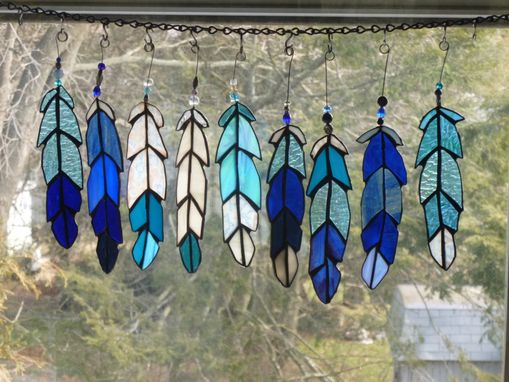 Custom Made Indian Chief Feather Stained Glass In Blue
