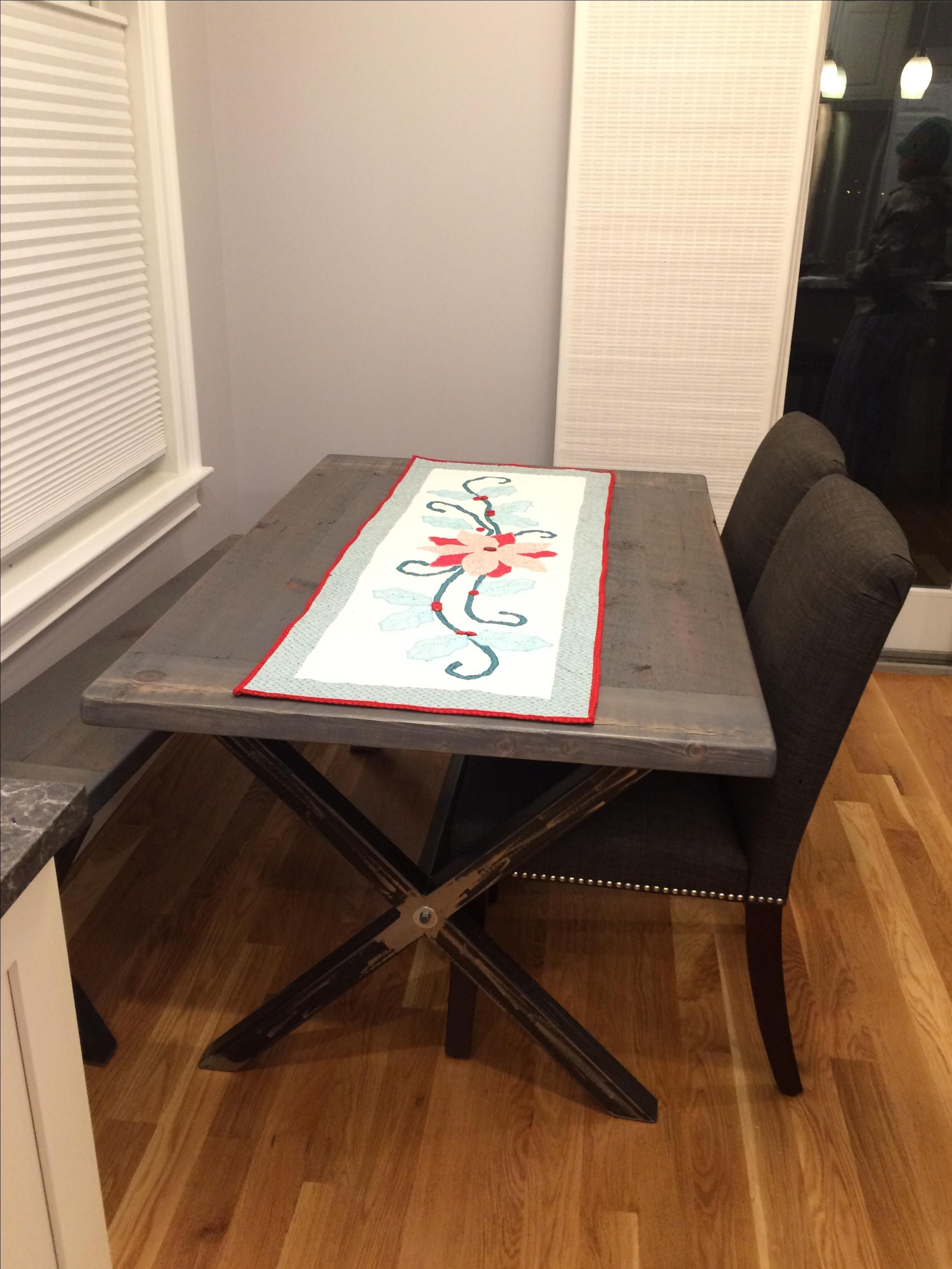 Hand Crafted Reclaimed Barn Wood Kitchen Table With Steel X Legs by KMR