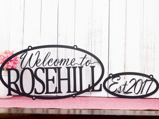 Custom Made Welcome Name Established Year Oval Metal Signs - Matte Black Shown
