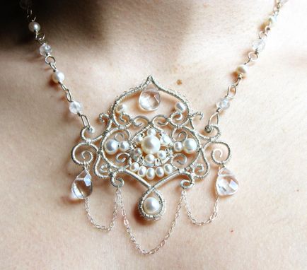 Custom Made Custom Bridal Jewelry Taj Mahal Necklace Sterling Silver, Quartz, Pearls