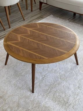 Custom Made Wooden Round Walnut Oak Coffee Table