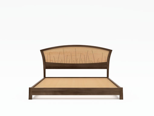 Custom Made Walnut Platform Bed Queen Size, Low Modern Bed Frame Wood, Art Deco, Headboard, King,
