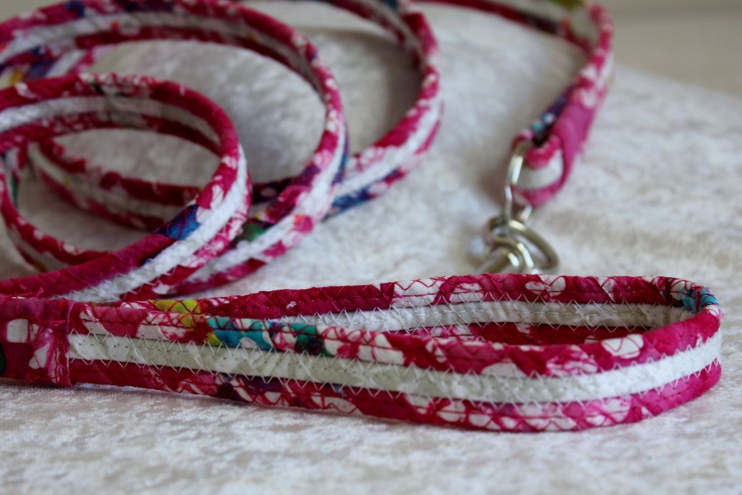 Hand Crafted Dog Leash. Fabric Wrapped Clothesline. Medium To Large Dog