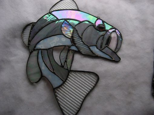 Custom Made Gray Large Mouth Striper Bass Stained Glass Art
