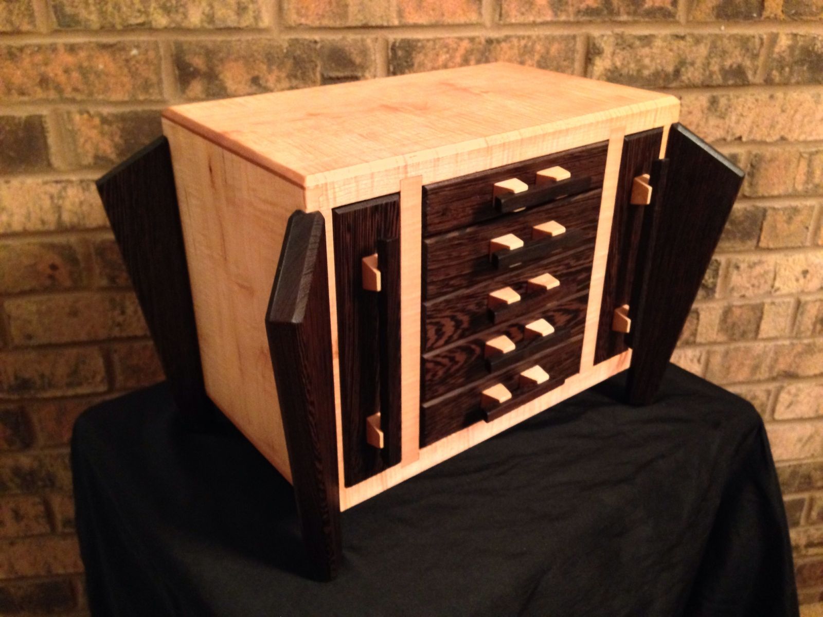 Hand Crafted Wenge And Curly Maple Jewelry Box by Cjs Woodworks