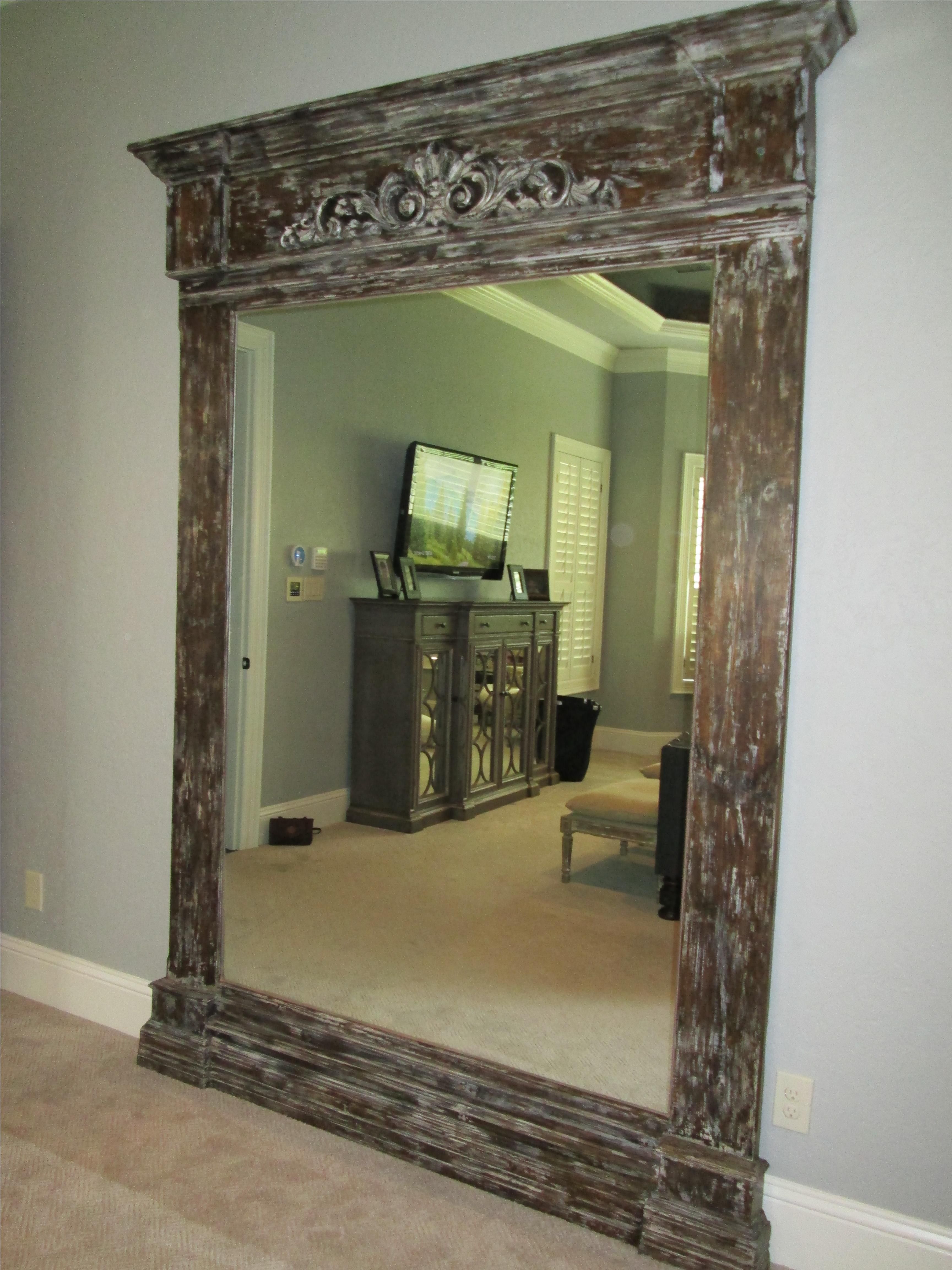 Custom Made Frame Distressed Wood, Huge Framed Mirrors