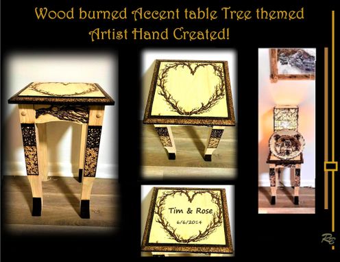 Custom Made Custom, Side Table, End Table, Accent Table, Wood Burned Images,