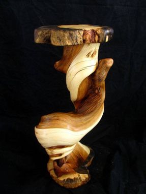 Custom Made Twisted Juniper Log End Table With Pine Wood Top