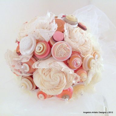 Custom Made Cream, Pink, And White Buttons Bridal Bouquet