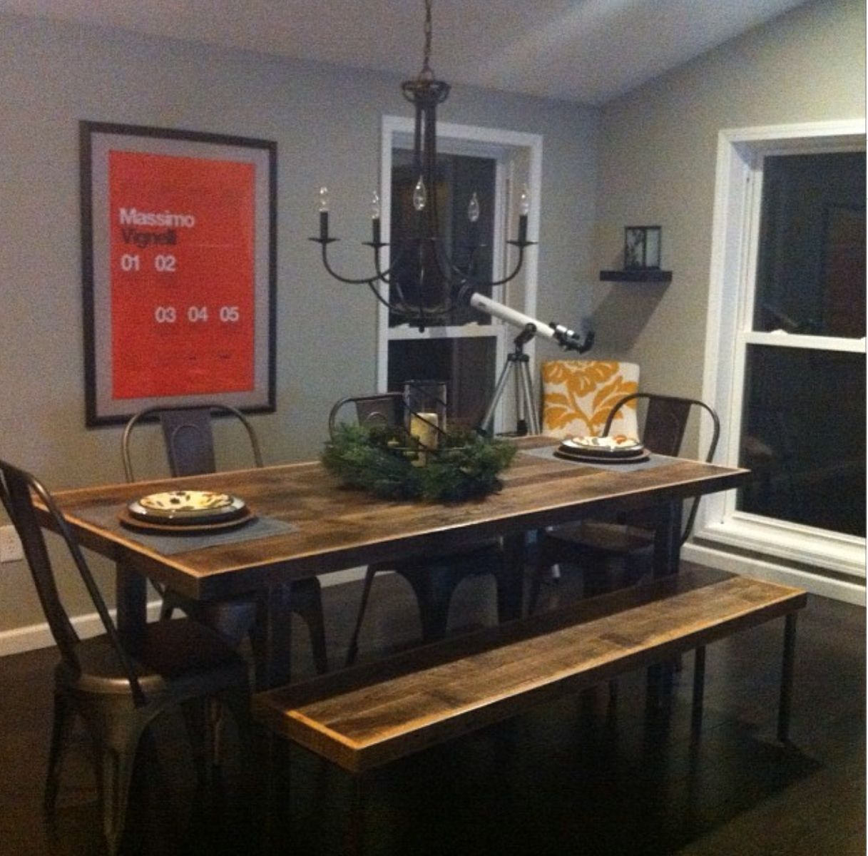 Custom Made Mixed Reclaimed Oak Dinning Table & Matching Bench by 2nd