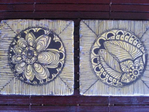 Custom Made Tile Coasters Black And White Handmade With Original Artwork-Set Of 4 Tile