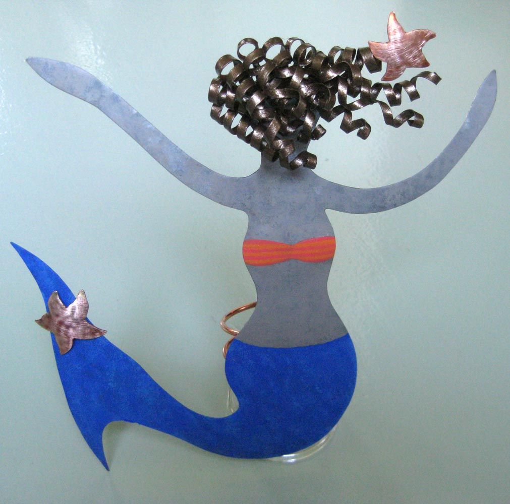 Hand Made Metal Art Mermaid Christmas Tree Topper Recycled Metal Tree ...