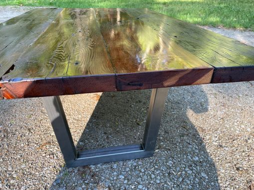 Custom Made Reclaimed Redwood Coffee Table With Steel Legs