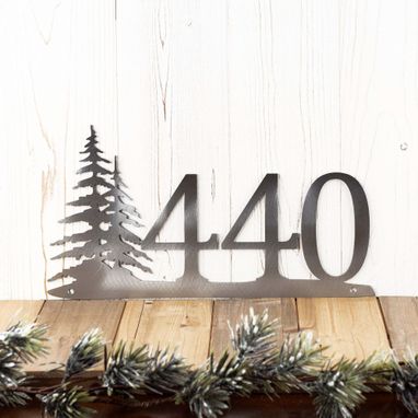 Custom Made House Number Metal Plaque With Pine Trees