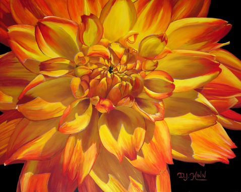 Custom Made Yellow & Orange Variegated Dahlia -- Oil Painting