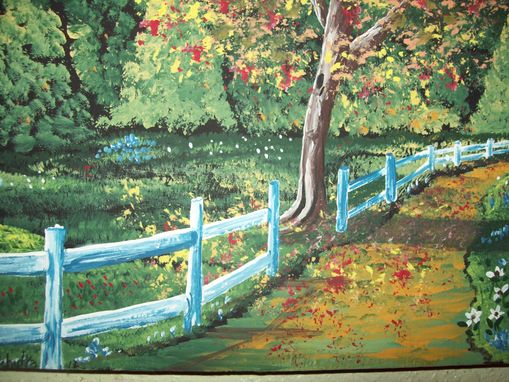 Custom Made Original Painting On Masonite Titled: Country Road In Autumn With Open Gate