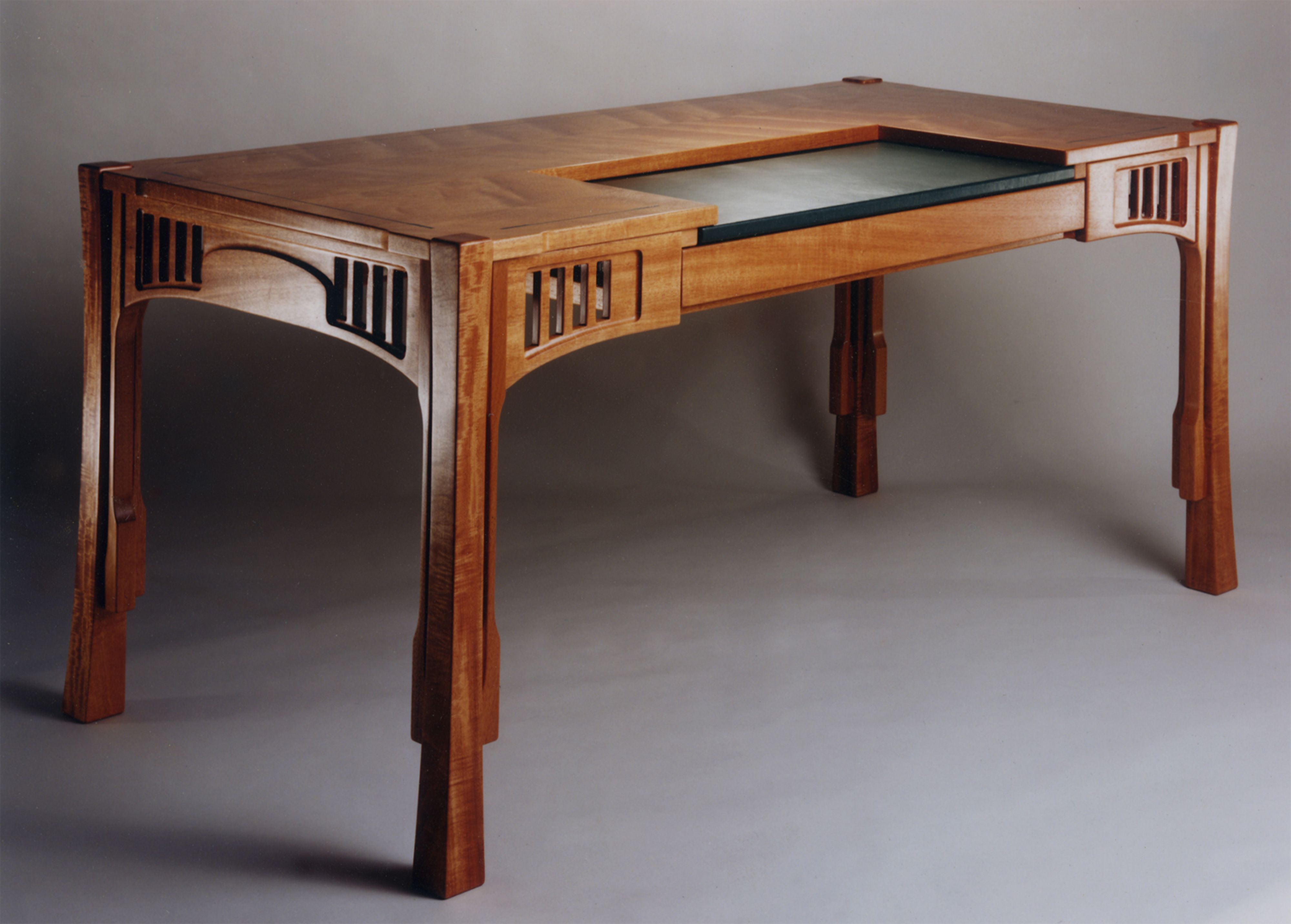 Hand Made Figured Mahogany Executive Desk With Inlays by Terry Bostwick