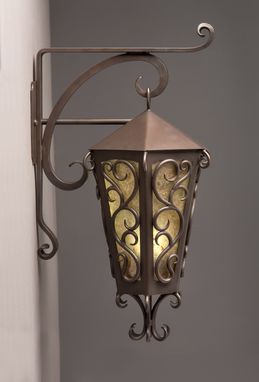 Custom Made Bronze Sconce With Mica Shade. Wrought Iron Style.