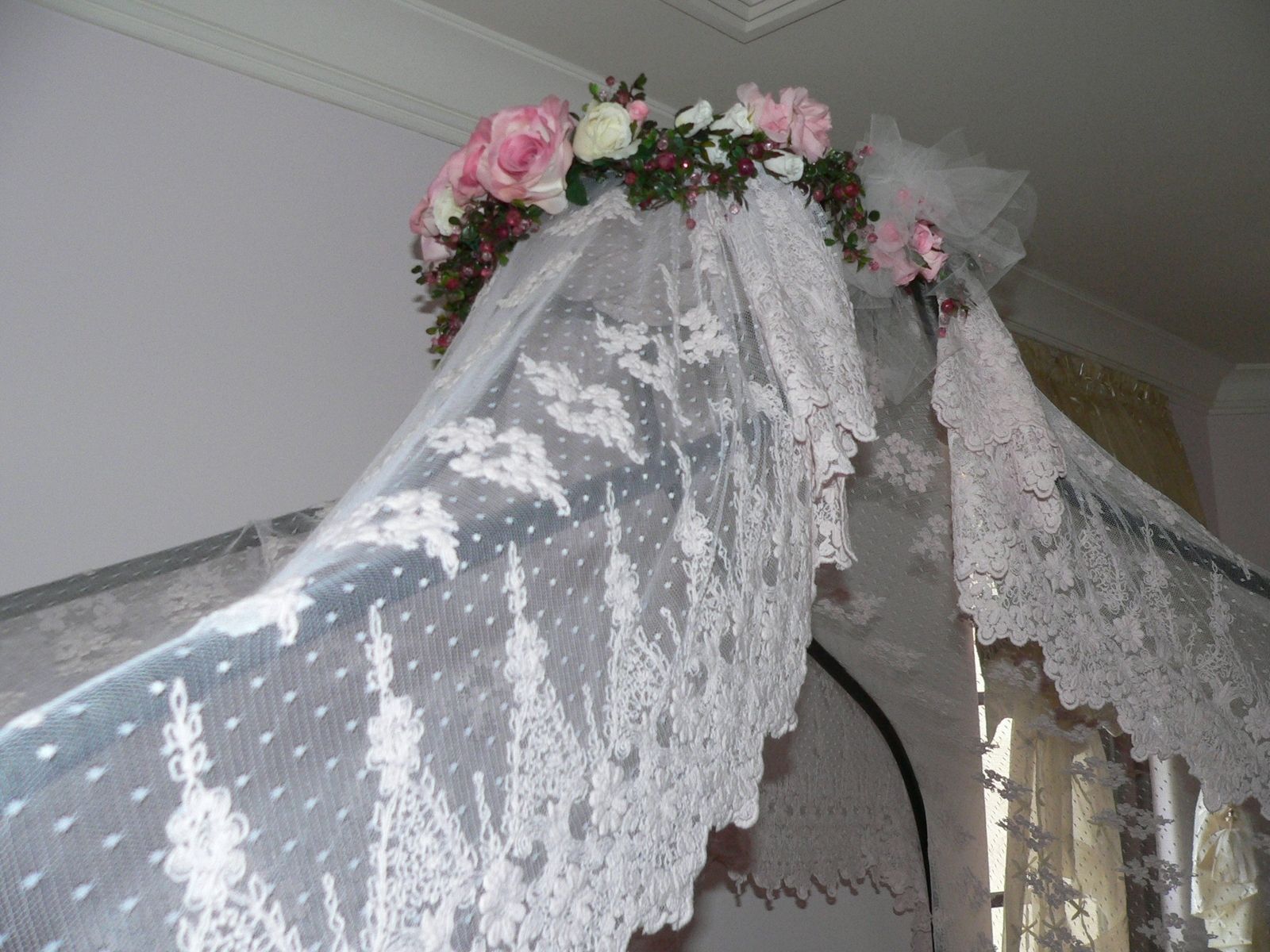 Custom Lace Canopy W/Silk Flowers Crown by Caty's Cribs