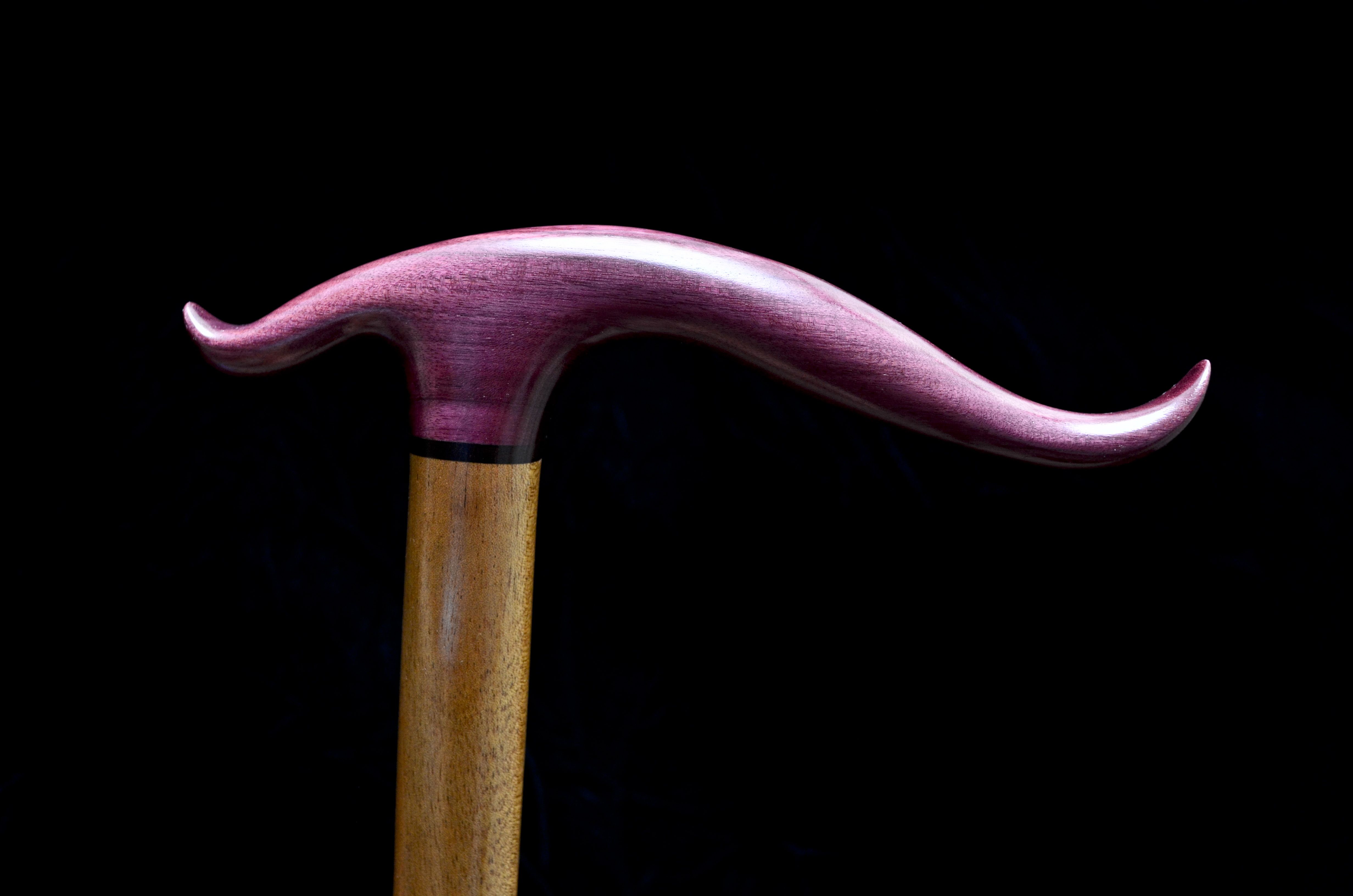 Hand Crafted Handmade Walking Cane In Purpleheart, Ebony And Mahogany