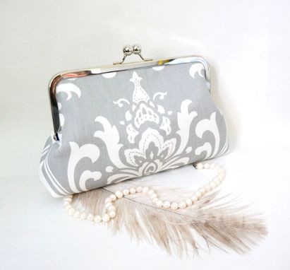Custom Made Gray And White Damask Bridal Clutch Purse