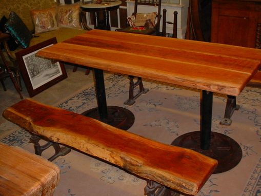 Custom Made Cherry Table And 2 Benches, Sap Wood Live Edges W/Bark