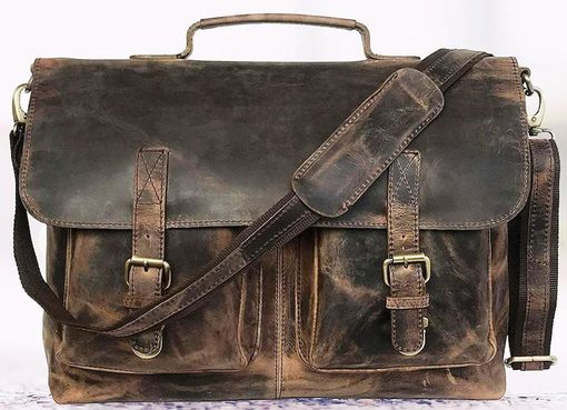 Custom Made 8 Inch Large Leather Mens Briefcase Laptop Business Bag, Leather Satchel