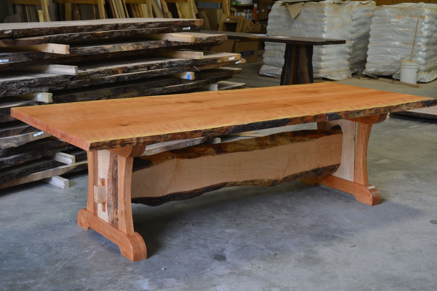 Hand Made Live Edge Cherry Dining Table With Live Edge Trestle Base By Corey Morgan Wood Works 3316