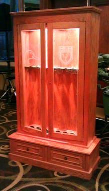 Custom Made Custom Lighted Oak Gun Cabinet