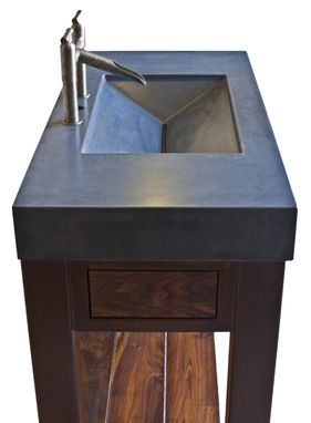 Custom Made Steel And Walnut Vanity With Integral Concrete Sink
