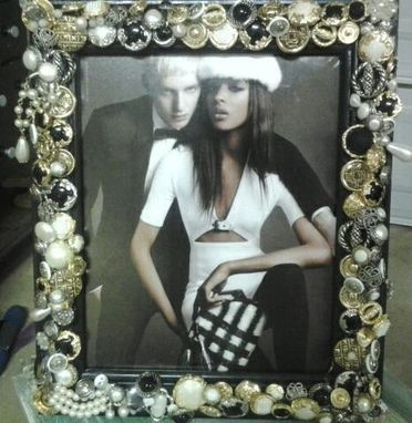 Custom Made Vintage Wedding Picture Frame With Vintage Jewelry And Buttons