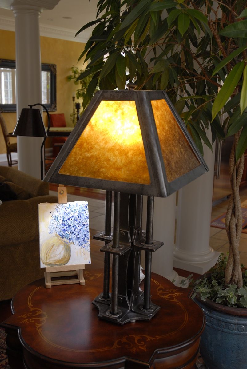 Hand Crafted Custom Iron Table Lamp With Mica Shade by Arc Iron