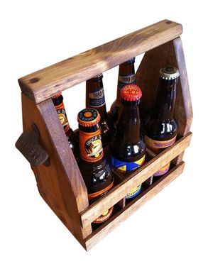 Custom Made Beer Tote, Handmade Beer Carrier, Wooden Craft Beer Tote, Walnut Stain