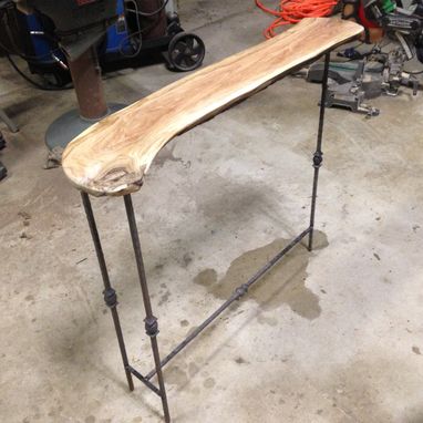 Custom Made White Walnut / Butter Nut Table With Salvaged Hammered Iron Legs
